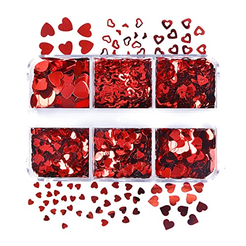 Холографска уметност на ноктите сјајни за украси на Денот на вineубените, срцев нокти сјајни sequубовни срцеви нокти снегулки искра црвено