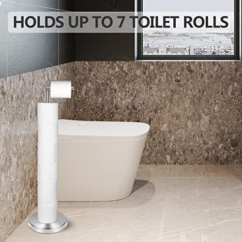 Стоител на тоалетот за тоалети за тоалети од лаису со складирање за 7 мега ролни, модерен држач за ролна за тоалетна хартија од никел