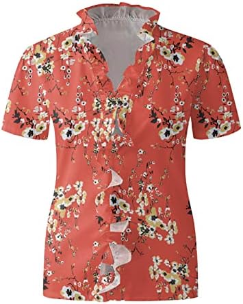 Плетиран Peplum Top Girls Long Shorte Relly 2023 Deep V вратот цветни графички лабави вклопни бренд блузи кошула за жени