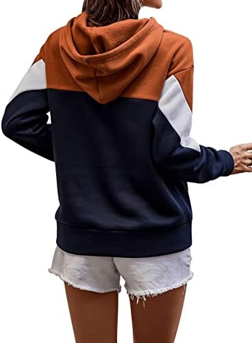 SweatyRocks женски обичен џеб со долги ракави, џеб, качулка во боја, пад на дуксерот на рамото