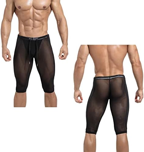 Mufeng Men's Mesh Cool Cool Compression Compression Yoga Thingury Тесни шорцеви гледаат преку фитнес тренингот хеланки за боди -билдинг панталони