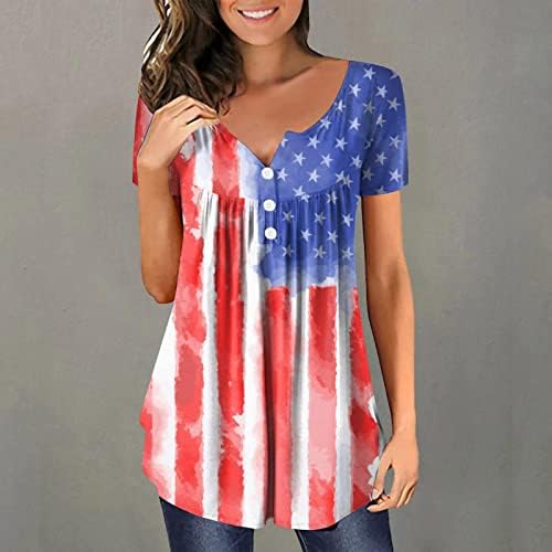 4 јули Туника Блузи За Жени Американско Знаме Скријте Маици Со Маснотии Во Стомакот Лето Лежерно Копче Со Кратки Ракави Наспроти Блузи