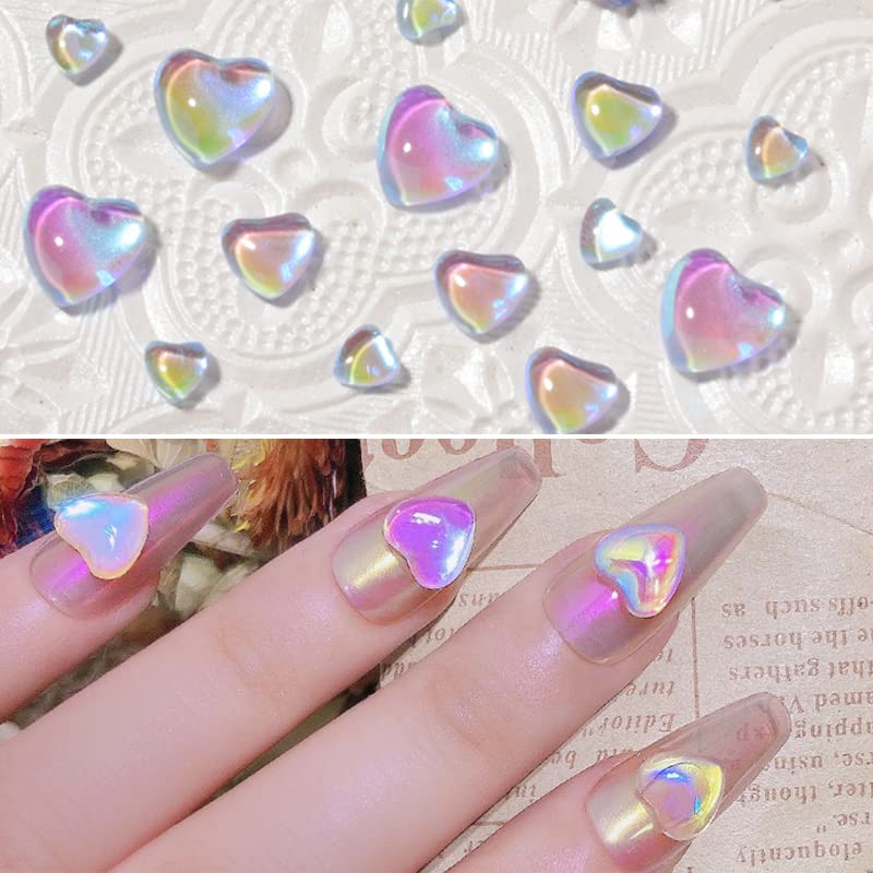 40pcs 3D срцев нокти уметност шарм мешана големина бонбони Loveубов кристал Аурора дијамант шарени макарони кои сјаат за Денот на вineубените