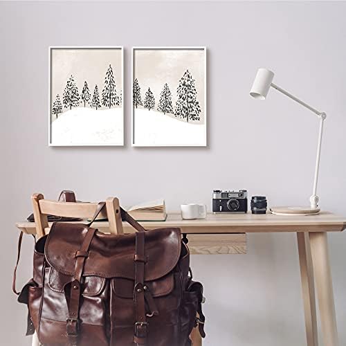 Зимски дрвја на Ступел Апстракт Снежен пејзаж Беж бел, дизајниран од Дафне Полсели Рамка за wallидна уметност, 2 парчиња, на секои 11 х 14