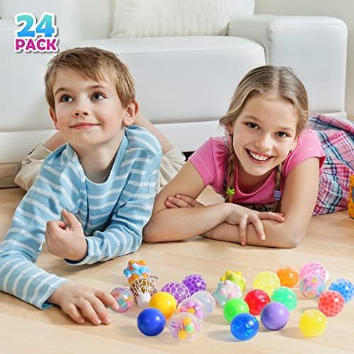 24 -пакети со стрес топки поставени играчки со фидгет, мини стрес топки за деца возрасни, разновидни стилови на незгодна стрес