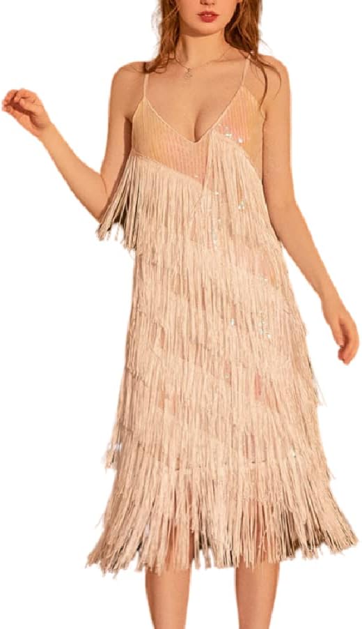 Јанфоам женски лајсен фустан со пердуви и секси V вратот шпагети лента за каиш за жени