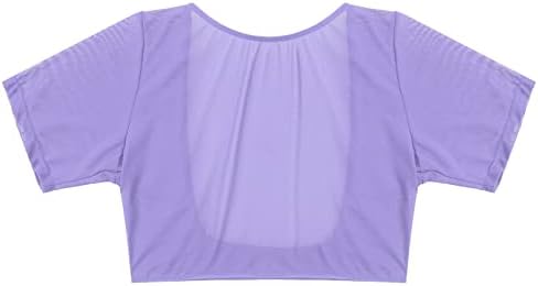 Rannnенски чиста мрежа со кратки ракави со отворен ракав Отворен биста за култури на врвови на блузи маица балет стомак танц танцувачка