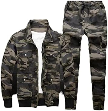 Воен камуфлажен тексас јакна фармерки сет, пролетна есенска машка армија работа личност што одговара на облеката