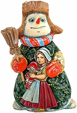 Дрвен Божиќен снежен човек 8.66 Висок фигура пријател на Русин Дедо Мраз е со убовно врежан од руски уметници од Сергиев Посад. Девојка