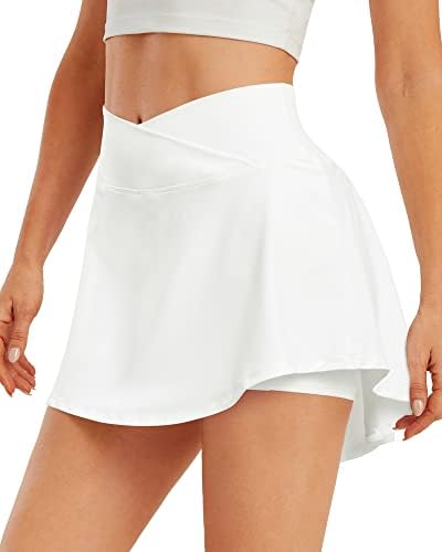 ED3SIZE плетиран тениско здолниште со џебови за жени атлетски голф здолништа со шорцеви вкрстени половини