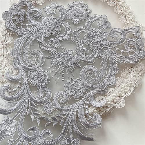 Цвеќиња чипка ткаенина извезена закрпи свадбена наметка Апликации барокни исечоци од јака од јака шијат на лепенка за фустан DIY декорација