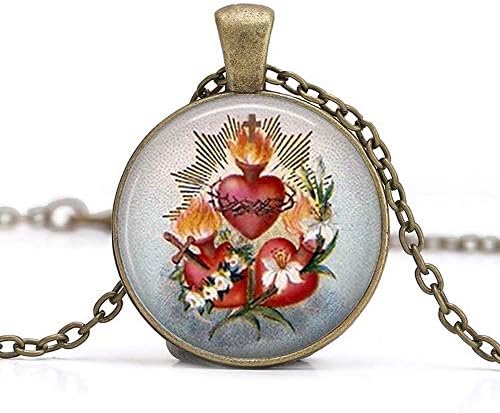 Три Свети Срца Со Цвеќиња Приврзок Ѓердан Срцето На Исус Религиозен Накит Подарок