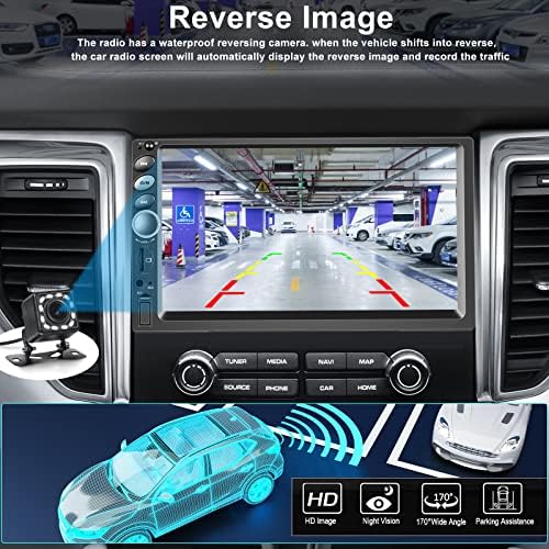 Двоен Дин Автомобил Стерео Гласовна Контрола За Apple CarPlay И Android Auto, 7 Инчен Мултимедијален Екран На Допир Автомобил