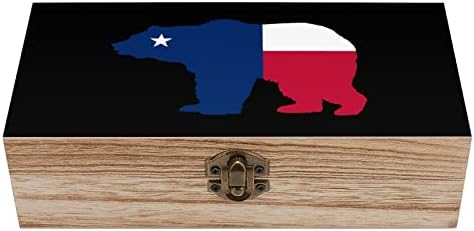 Nudquio Тексас Знаме Мечка Дрвена Кутија За Организатор За Складирање Со Ретро Заклучување За Фотографии Од Накит Спомени Подарок Декоративни