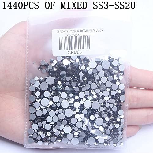 Nonthfix Crystal Rhinestones црн дијамант SS3 -SS34 и мешани големини околу лепак со рамен бек на дијаманти на струја за правење