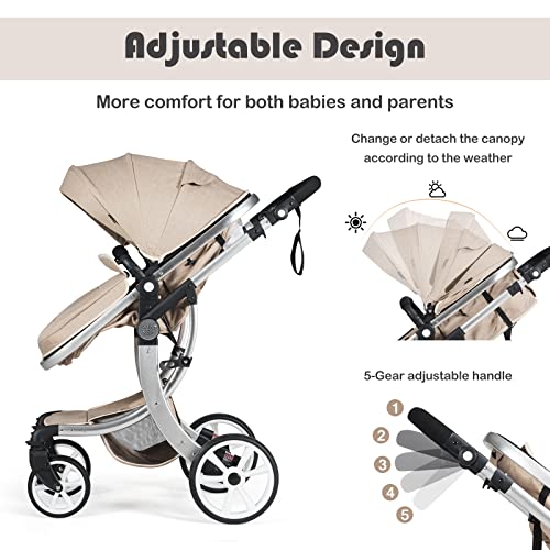 Бебе радост 2-во-1 висок пејзаж шетач за бебиња, реверзибилен шетач за лепење на басинет, преклопен стол за притискање w/прилагодлива