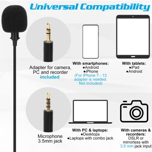 Професионална оценка лавалиер лапел микрофон за Xiaomi 11T компатибилен со iPhone телефон или блогирање на фотоапарати во блогирање
