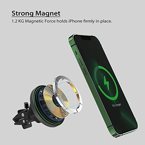 Магнетски безжичен полнач Cubenest за автомобил, алуминиумски воздушен вентил за iPhone 14/13/12/Pro/Pro Max/Mini/Plus