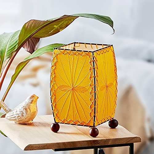 Eangee Home Design Mini квадратна маса ламба портокалова сенка изработена од вистински лисја од алибангбанг 6 инчи должина x 6 инчи