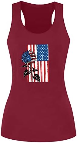 Women'sенски резервоар за знаме на САД, врвен каузален патриотски патриотски мета 4 -ти јули кошули потресени графички летни тркачки