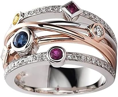 925 Сребрена сјајна разнобојна геометриска гемстон прстен за венчален бенд прстен за жени целосни кубни цирконија прстени