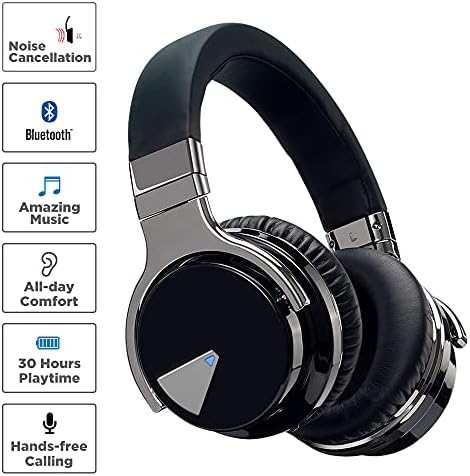 Кисебин Е7 Слушалки За Активно Поништување На Бучава, Безжични Слушалки Преку Слушалки За Уши Bluetooth Со Микрофон, Безжични Слушалки СО Длабок