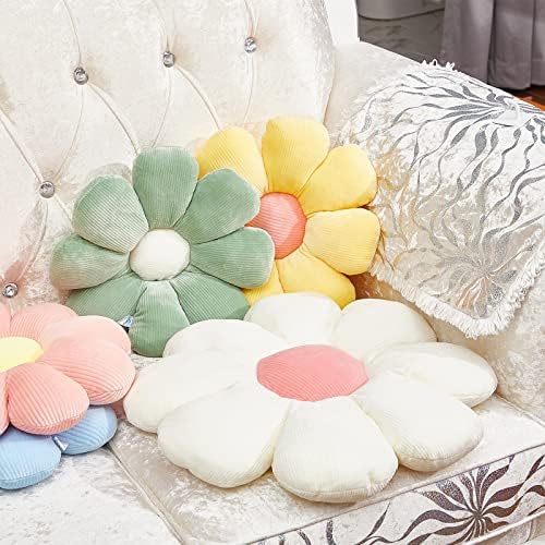 Плишана ткаенина Јулејо, памук надолу, 3 парчиња маргаритка во форма на цвет, фрли перница, симпатична подот за седење за седење