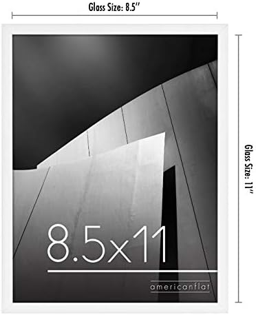 AmericanFlat 8.5x11 рамка за слика во бела - тенка гранична фото рамка со стакло отпорно на тресење - хоризонтални и вертикални формати