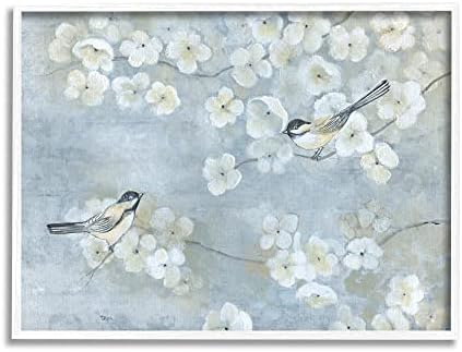 Sumn Industries Song Sparrow Birds Birds Brides Brandes Soft Floral Blossoms, Design By Tava Studios White Framed Wall Art, 30 x 24, сина