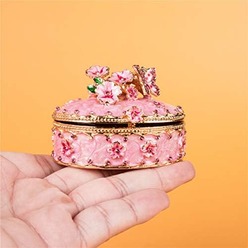 Кутии за накит со кристално трик, со рака, рачно насликана розова цветна пеперутка шема, накит кутија за девојчиња