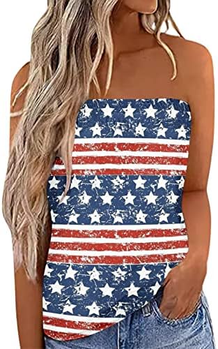 4 -ти јули, без ремен на резервоарот на врвови жени лето лето -обични секси секси ракави бендери цевки врвови кошула САД знаме