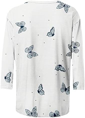 Врвови за жени женски обични модни печатење на пеперутка од вратот три четвртина ракави врвови маички блузи обични жени