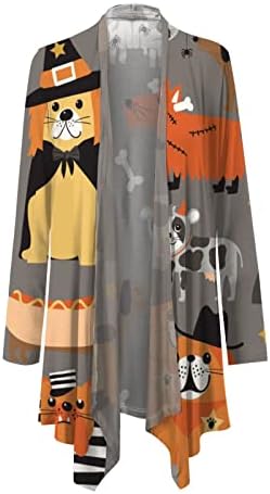 Women'sенски Ноќта на вештерките Кардиган тиква мачка со долги ракави Отворен предниот дел плус големина џемпер палто на врвот јуниори фустан