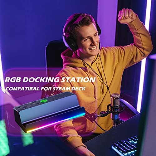 RGB Deck Deck Dock, Докинг станица за палуба за пареа, функција за прекинувач на екранот, палуба за палуба со целосна брзина на полнење 100W, HDMI 2.0 4K@60Hz 3 USB 2.0 компатибилен со пал