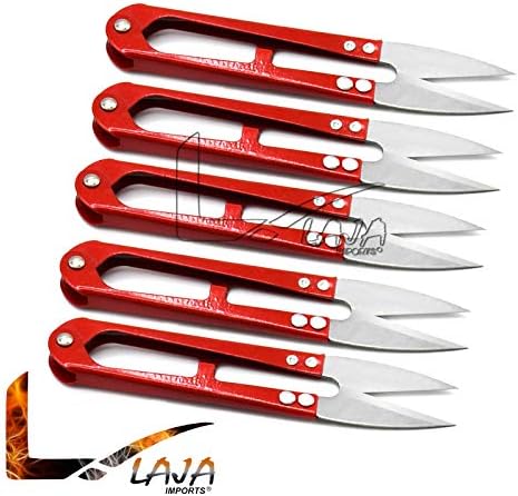 Лаја увезува 5 парчиња сите метални ножици остри монистра за риболовци за риболов, за шиење ножици за шиење црвена боја