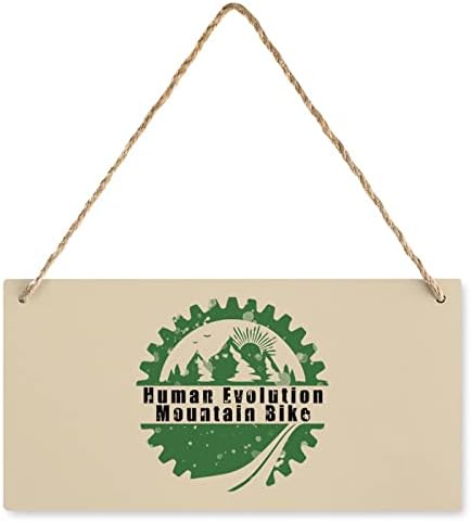 Човечка еволуција планински велосипед знак за дрво Персонализирана дрвена плакета wallидна уметност со јажиња за украси за домашни канцеларии