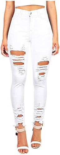 Foviguo Women'sенски обичен слабиот стрип на ладилни фармерки еластична половината тенок дечко фармерки тексас фармерки панталони