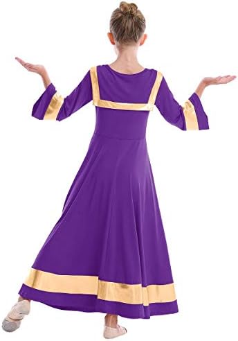 Owlfay девојки злато металик во боја блок литургиски пофалби танцувачки фустан Руфла лабава вклопена целосна должина долга ракав