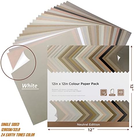 Livholic 48 листови Тонови на Земјата во боја на картички за печатач со картички 120GSM 32LB 12x12 инчен картонски хартија разновидни бои за
