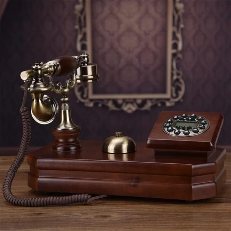 Mxiaoxia Антички фиксен телефон старомоден механички bellвоно пастирски ретро-канцеларија за внатрешни работи на цврсто дрво