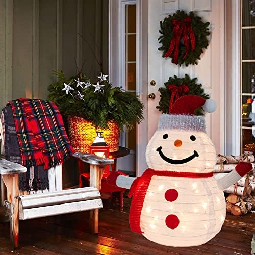 26 инчи осветлени Божиќни украси, претходно затегнат снежен човек со вградени 40 светла на отворено Божиќни украси за влогови за Божиќ надвор од