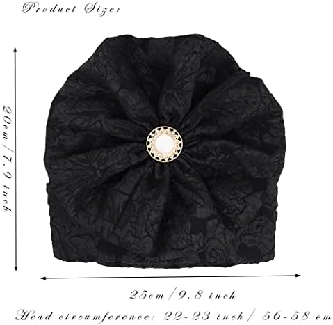 Urieo Big Flower Turban Black Beanie Head Wrap Elastic Ruffle Headwrap капа за жени