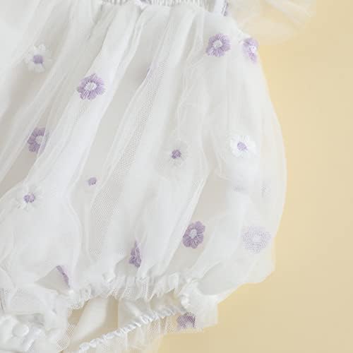 Новороденче девојче лето ромпер чипка цветна меур без ракави едно парче шорцеви за скокање со телови од облека