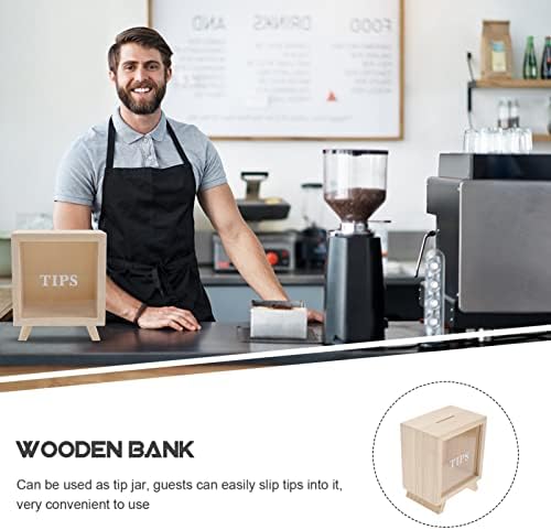 Zerodeko Money Bank Wood Clear Piggy Bank, Coin Bank Creative Saving Bank Wooden Top Box Display Case Cafe Cafe Tip Jar Transparent