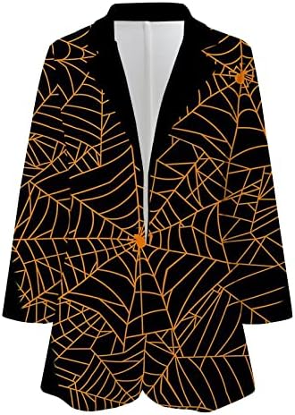 Ноќта на вештерките блејзер јакни за жени пајак лилјак тиква графички лесен кардиган палто со долг ракав отворен предни блејзери