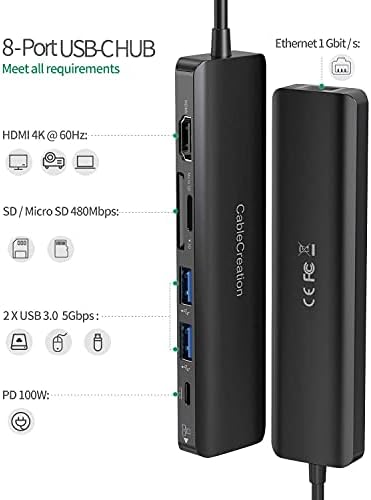 USB C Hub 4k 60Hz, CableCreation 7-во - 1 USB-C Центар Мултипорт Адаптер Пакет со cablecreation 8K 48Gbps Ултра Голема Брзина HDMI Кабел 10ft,
