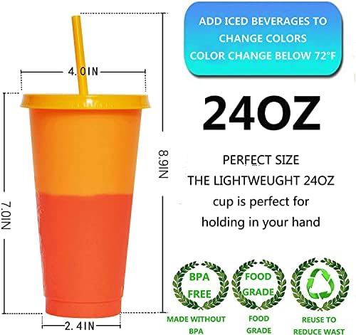 Alohastarttg 5pcs 24oz чаши за промена на бојата што може да се употреби пластична чаша за пиење со капаци и чаша за стадион