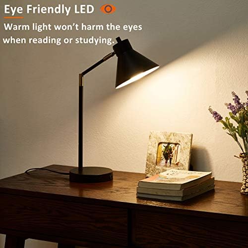 Sky Fortune LED биро за ламба со USB порта за полнење, метална ламба, флексибилни врвови за вртење од 270 °, мека светло за читање