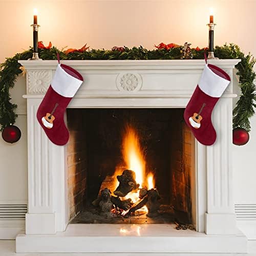 Гитара Божиќни чорапи за порибување на Божиќни дрвја Дедо Мраз виси украси за одмор на камин 16,5 “