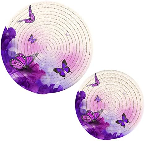 Алаза пурпурни пеперутки цвеќиња хидрангас ирис поптилери Тривети поставени памучни држачи за топла тенџере поставени на крајбрежни